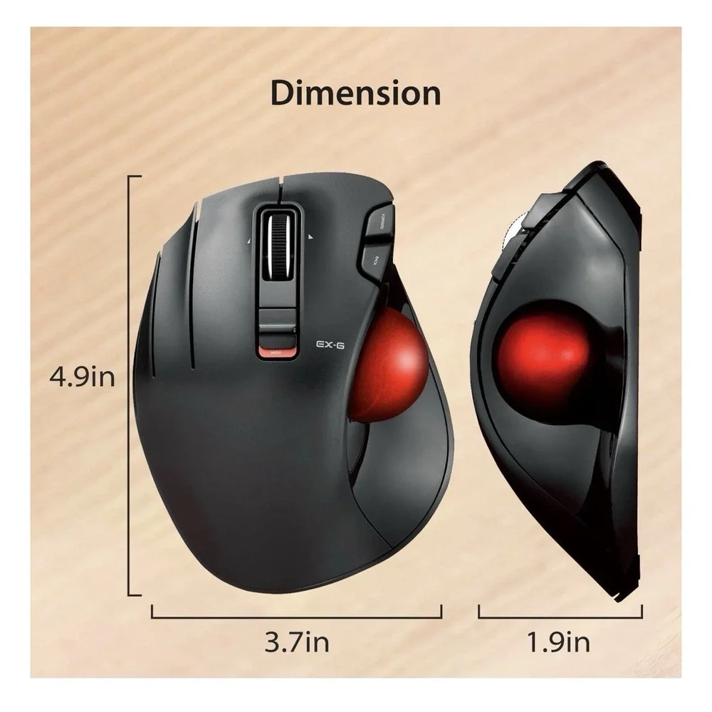 ELECOM EX-G Left Handed Trackball Mouse, 2.4 GHz USB Wireless, Ergonomic, Thumb